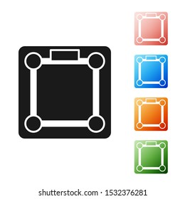 Black Bathroom scales icon isolated on white background. Weight measure Equipment. Weight Scale fitness sport concept. Set icons colorful. Vector Illustration