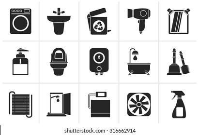 Black Bathroom and toilet objects and icons - vector icon set