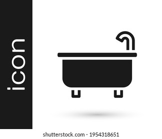 Black Bathtub icon isolated on white background.  Vector