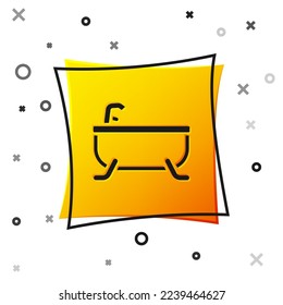 Black Bathtub icon isolated on white background. Yellow square button. Vector