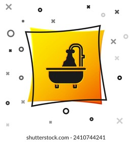 Black Bathtub icon isolated on white background. Yellow square button. Vector