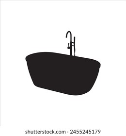 Black bathtub silhouette isolated on white background. Bathtub icon vector illustration.