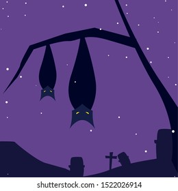 Black bats design, Halloween holiday horror scary celebration autumn dark and party theme Vector illustration