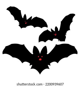 Black bats flying silhouettes for Halloween isolated on white. Halloween bat icon vector illustration. 