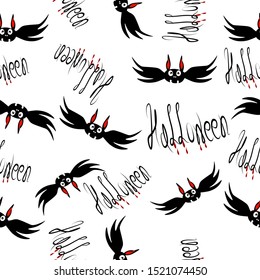 Black bat's Halloween seamless pattern. 