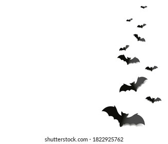 Black Bats Isolated White Background With Gradient Mesh, Vector Illustration
