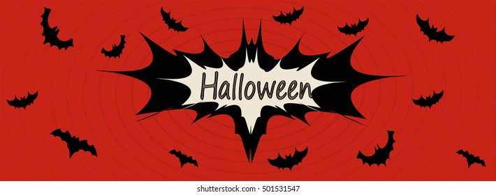  black bats on blue background. halloween vector cartoon comic strip art.
