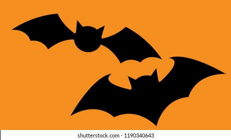Black  bats on orange isolated background. Bats silhouettes. Halloween concept. Vector Illustration.