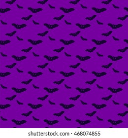 Black bats on purple background. Halloween pattern.