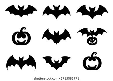 Murciélagos negros y calabazas de halloween