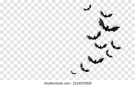 Black Bats Set Isolated Transparent Background With Gradient Mesh, Vector Illustration