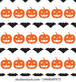 black bats silhouettes and orange scary pumpkin faces seamless pattern on white background. abstract vector mosaic for halloween holiday banners, posters, invitations. eps 10