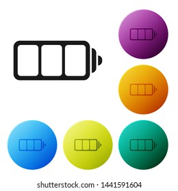 Black Battery charge level indicator icon isolated on white background. Set icons colorful circle buttons. Vector Illustration