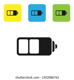 Black Battery charge level indicator icon isolated on white background. Set icons colorful square buttons. Vector Illustration