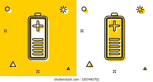 Black Battery charge level indicator icon isolated on yellow and white background. Random dynamic shapes. Vector Illustration