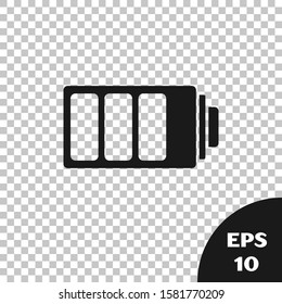 Black Battery charge level indicator icon isolated on transparent background.  Vector Illustration