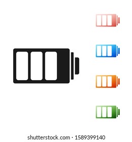 Black Battery charge level indicator icon isolated on white background. Set icons colorful. Vector Illustration