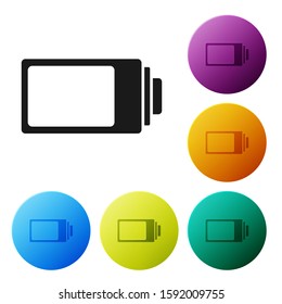 Black Battery charge level indicator icon isolated on white background. Set icons colorful circle buttons. Vector Illustration