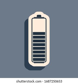 Black Battery charge level indicator icon isolated on grey background. Long shadow style. Vector Illustration