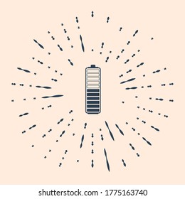 Black Battery charge level indicator icon isolated on beige background. Battery charging - power sign. Electricity symbol - energy sign. Abstract circle random dots. Vector Illustration