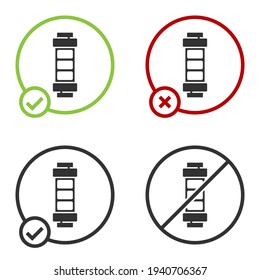 Black Battery charge level indicator icon isolated on white background. Circle button. Vector