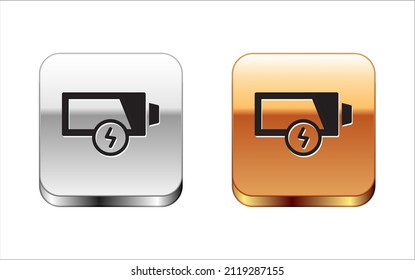 Symbol für die Anzeige des Ladegrads der schwarzen Batterie einzeln auf weißem Hintergrund. Knöpfe mit Silber und Gold. Vektorgrafik