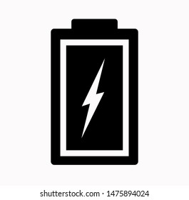 Black Battery icon isolated on white background. Lightning bolt symbol