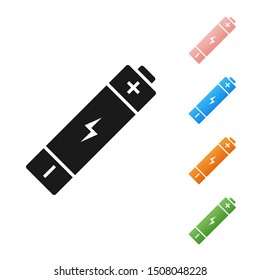 Black Battery icon isolated on white background. Lightning bolt symbol. Set icons colorful. Vector Illustration