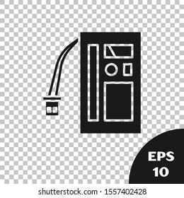 Black Battery icon isolated on transparent background. Accumulator battery energy power and electricity accumulator battery.  Vector Illustration