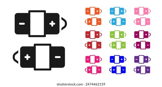 Black Battery icon isolated on white background. Lightning bolt symbol. Set icons colorful. Vector