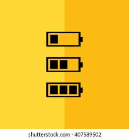 Black battery icon vector illustration. Yellow background