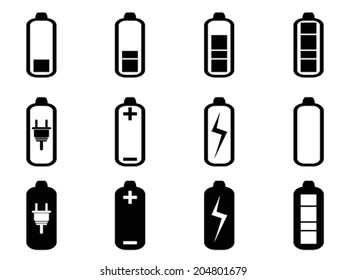 black battery icons set