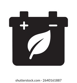 Black battery with a leaf icon in a white background