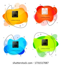 Black Battery in pack icon isolated on white background. Lightning bolt symbol. Abstract banner with liquid shapes. Vector Illustration