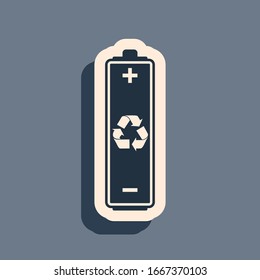 Black Battery with recycle symbol icon isolated on grey background. 