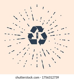 Black Battery with recycle symbol icon isolated on beige background. Battery with recycling symbol - renewable energy concept. Abstract circle random dots. Vector Illustration