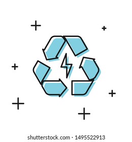 Black Battery with recycle symbol line icon isolated on white background. Battery with recycling symbol - renewable energy concept.  Vector Illustration