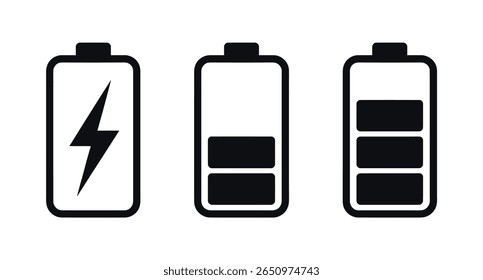 Una batería negra con tres niveles configurados icono Vector