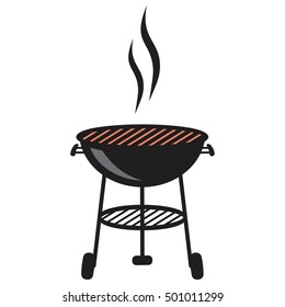 Black BBQ Grill Cooking with Smoke and Flame vector icon