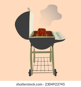 Grill with sausages and smoke - vector clip art