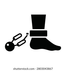 A black BDSM ball and chain ankle shackle on a white background