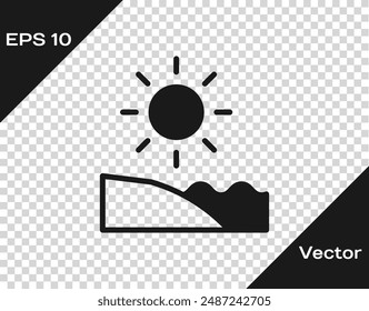 Black Beach icon isolated on transparent background. Tropical beach landscape. Good sunny day.  Vector