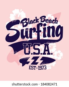 Black Beach Surfing vector apparel . artwork for t-shirt print