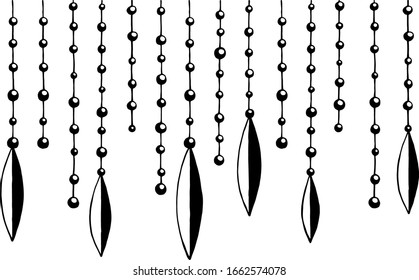 Black beads with decorations on a thread can be used as a fabric design, home textiles, wallpaper and other design.