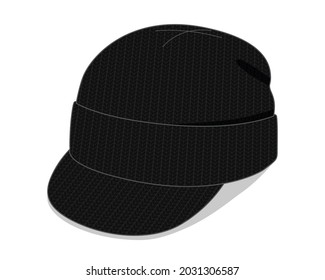 Black Beanie Hat With Brim Cap Template Vector on White Background