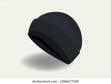 Black Beanie Hat With Folded Template On White Background, Vector File