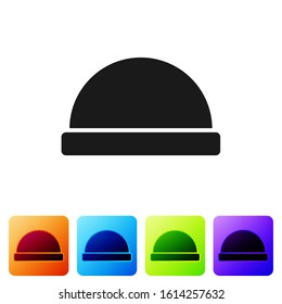 Black Beanie hat icon isolated on white background. Set icons in color square buttons. Vector Illustration