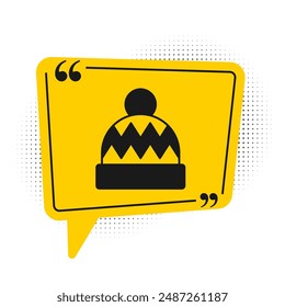 Black Beanie hat icon isolated on white background. Yellow speech bubble symbol. Vector