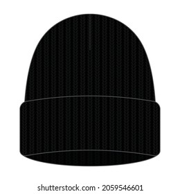 Black Beanie Hat Template Vector on White Background