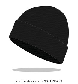 Black Beanie Hat Template Vector on White Background